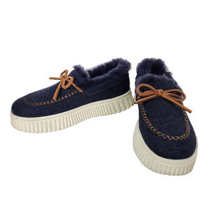 Skechers Women Cozy Ojai Moccasin Slippers 5.5M Blue Navy Faux Wool Upper Memory